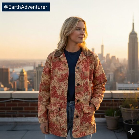 L.L. Bean Floral Corduroy Barn Jacket